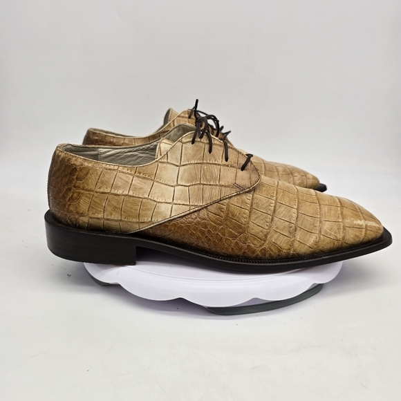 Emilio Franco Shoe Men's 12 Italian Calfskin Gator Print Exotic Oxfords - Picture 4 of 11